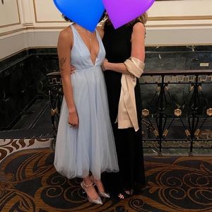 baby blue backless midi dress with tulle